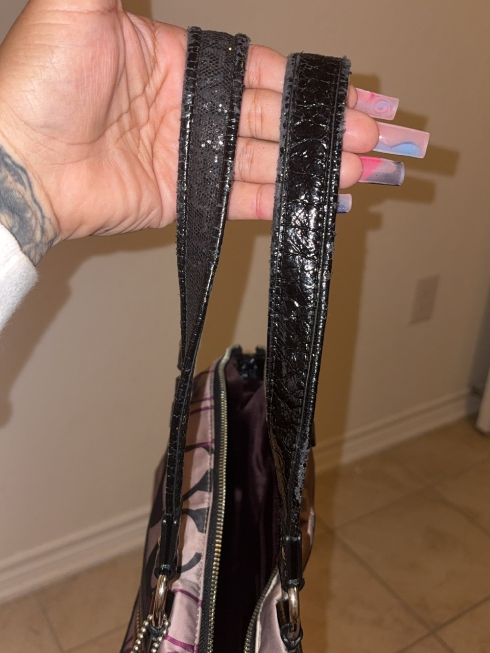 Coach Gray and Purple Signature Print Shoulder Tote - Picture 2 of 5